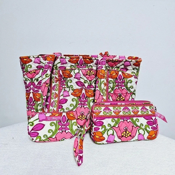 Vera Bradley 3pc tote, wallet & change purse pink floral - Picture 7 of 13